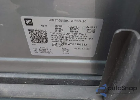 2023 Chevrolet Traverse Awd Lt Cloth from USA, damaged, VIN 1GNEVGKW0PJ301882